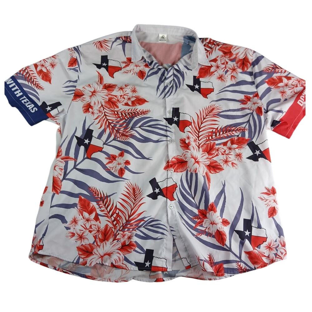 Don't Mess With Texas Flag Shirt Mens 4XL 42 White Floral Hawaiian Button Up